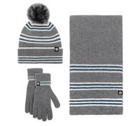 Ensemble bonnet, écharpe et gants en tricot rayé pour femme - Écharpe assortie - Gants confortables 3 en 1 - Cache-cou d'hiver - Pour temps froid - Pour l'extérieur, 03#_Gris foncé, taille unique