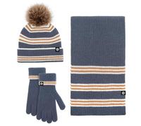 Ensemble bonnet, écharpe et gants en tricot rayé pour femme - Écharpe assortie - Gants confortables 3 en 1 - Cache-cou d'hiver - Pour temps froid - Pour l'extérieur, 02#_Bleu, taille unique