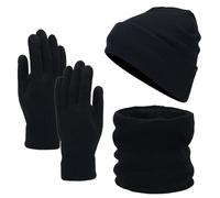 Ensemble bonnet, écharpe et gants pour écran tactile - Bonnet d'hiver - Gants thermiques - Écharpe pour homme et femme - 3 pièces, BK1., taille unique
