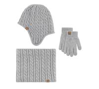 Ensemble bonnet, écharpe et gants pour enfants, doublure en polaire tricotée, isolation thermique, équipement pour temps froid, protection des oreilles en laine douce, 03#_Gris, Taille unique