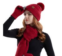 Ensemble bonnet, écharpe et gants trois pièces en laine tricotée pour femme