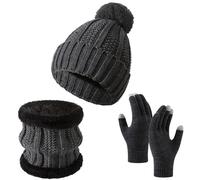 Ensemble Bonnet Echarpe Femme Hiver, Tricotés Ensemble Chauds d'hiver en Maille Côtelée 3pcs avec Bonnet d'hiver Écharpe Et Gants pour Écran Tactile Adapté À Homme Femme pour Randonnée Extérieur