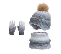 Ensemble Bonnet Écharpe Gant Enfant Garçon Bonnet d'hiver pour Enfants, Écharpe Doublée Polaire, Cache-Oreilles et Cache-Cou Tricotés pour Garçons et Filles, Idéal par Temps Froid