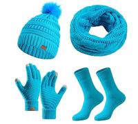 Ensemble Bonnet Echarpe Gant Femme Cache Cou Hiver, Bonnet Pompon Doublure IntéRieure en Polaire Douce BrosséE éLastique éPais pour Temps Froid Trois PièCes Confortable