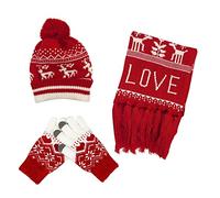 Ensemble Bonnet Echarpe Gant Femme Hiver Bonnet Tricoté Style De Noël Écharpe Jacquard Et Gants Tactiles pour Adultes Bonnet Echarpe Femme Festif Et Pratique