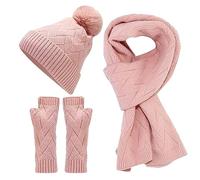 Ensemble Bonnet Echarpe Gant Gant Hiver Chaud, Bonnet Ski Combinaison Trois PièCes D'ExtéRieur RéSistante Au Froid, Couleur Unie TricotéE pour Usage Quotidien