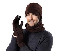 Ensemble Bonnet Echarpe Gant Homme Cache Cou Hiver, Gant Hiver Tactile avec Doublure en Molleton ÉPais pour Ski Moto Bicyclette Escalade RandonnéE pour Temps Froid