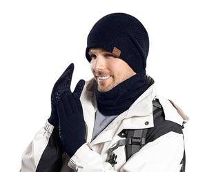 Ensemble Bonnet Echarpe Gant Homme, Cache Cou Hiver Gant Hiver Tactile avec Doublure en Molleton ÉPais pour Ski Moto Bicyclette Escalade RandonnéE pour Temps Froid