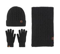 Ensemble Bonnet Echarpe Gant Homme, Echarpe Chaude Gants Hiver Tricot Polaire Doublé Cadeaux De NoëL Anniversaire pour Usage Quotidien Ski Patinage RandonnéE Conduite VéLo