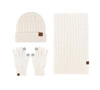 Ensemble Bonnet Echarpe Gant Homme, Echarpe Chaude Gants Hiver Tricot Polaire Doublé Cadeaux De NoëL Anniversaire pour Usage Quotidien Ski Patinage RandonnéE Conduite VéLo