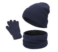 Ensemble Bonnet Echarpe Gant Homme, Tour De Cou Hiver Bonnet Chaud Polaire éPaisse pour Se ProtéGer du Froid Couleur Unie Tendance Et Classique Trois PièCes