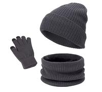 Ensemble Bonnet Echarpe Gant Homme Tour De Cou Hiver, Bonnet Chaud Polaire éPaisse pour Se ProtéGer du Froid Couleur Unie Tendance Et Classique Trois PièCes