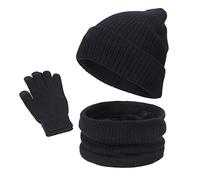 Ensemble Bonnet Echarpe Gant Homme Tour De Cou Hiver, Bonnet Chaud Polaire éPaisse pour Se ProtéGer du Froid Couleur Unie Tendance Et Classique Trois PièCes