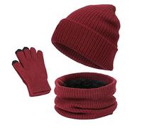 Ensemble Bonnet Echarpe Gant Homme, Tour De Cou Hiver Bonnet Chaud Polaire éPaisse pour Se ProtéGer du Froid Couleur Unie Tendance Et Classique Trois PièCes