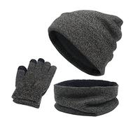 Ensemble Bonnet Echarpe Gant Homme Tour De Cou Polaire, Bonnet Chaud Pack De 6 avec Peluche IntéRieur Moufles Sport Accesoire De Ski pour Voyage Quotidien