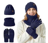 Ensemble Bonnet Echarpe Gant Unisexe Gant Hiver Tactile, Tour De Cou Doublure IntéRieure en Polaire Douce BrosséE éLastique pour Temps Froid Ensemble Chauds 3En6
