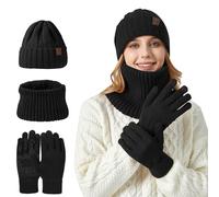Ensemble Bonnet Echarpe Gant Unisexe Gant Hiver Tactile, Tour De Cou Doublure IntéRieure en Polaire Douce BrosséE éLastique pour Temps Froid Ensemble Chauds 3En2