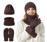 Ensemble Bonnet Echarpe Gant Unisexe Gant Hiver Tactile, Tour De Cou Doublure IntéRieure en Polaire Douce BrosséE éLastique pour Temps Froid Ensemble Chauds 3En4