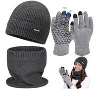 ensemble bonnet echarpe gant Unisexes,ensemble écharpe et chapeau,tricot chapeau avec doublé,pour Ski Activité de Plein Air (Gris)