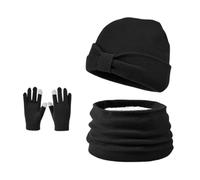 Ensemble Bonnet Echarpe Gants 3 en 1 Bonnet en Tricot Doublé de Laine Polaire à Nœud avec écharpe en Tricot Torsadé Gants à écran Tactile pour enfants âgés de 3 à 8 ans (Noir)