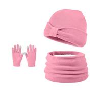 Ensemble Bonnet Echarpe Gants 3 en 1 Bonnet en Tricot Doublé de Laine Polaire à Nœud avec écharpe en Tricot Torsadé Gants à écran Tactile pour enfants âgés de 3 à 8 ans (Rouge)