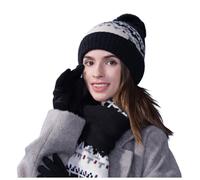 Ensemble Bonnet Echarpe Gants 3 en 1, Ensemble Hiver Femme 3en1 Bonnet Echarpe Gants Tricoté Chauds Écharpe en Tricot avec Double Polaire Chaud Écharpe Chapeau Unisexes pour Extérieur Ski Sports