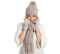 Ensemble bonnet, écharpe, gants, doublure polaire, gants d'hiver pour femme, gants tactiles avec longues écharpes assorties, kaki, taille unique