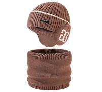 Ensemble Bonnet Écharpe Gants en Polaire Haute Densité Unisexe Bonnet Péruvien Tricoté avec Doublure Douce pour Confort Thermique Pendant Mois Froids(Brown, One Size)