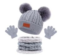 Ensemble Bonnet Echarpe Gants Enfant Bonnet Tricot, Gants Hiver ÉPais Doublure en Polaire Coupe-Vent pour Ski Activité De Plein Air Thermique Doublure en Polaire Douce Unisexe
