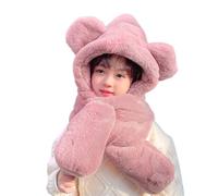 Ensemble Bonnet Écharpe Gants Enfant Chapeau d'hiver Chaud Foulard à Capuche en Peluche Thermique Mignon Cache Oreilles Doux Épais Moufles Anti-Vent/Froid Garçon Fille pour Voyage Ski Sport