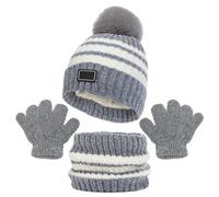 Ensemble Bonnet Echarpe Gants Enfant Hiver Chapeau Tricoté avec Pompon Tricoté Tour de Cou Chaud avec Doublure pour Fille et Garçon 2-6 Ans (Gris)