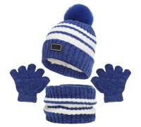 Ensemble Bonnet Echarpe Gants Enfant Hiver Chapeau Tricoté avec Pompon Tricoté Tour de Cou Chaud avec Doublure pour Fille et Garçon 2-6 Ans (Bleu)