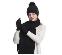 Ensemble Bonnet Echarpe Gants Femme 3 en 1 - Ensemble Hiver Femme 3en1 Bonnet Echarpe Gants Tricoté Chauds Écharpe Doux avec Doublure Polaire Gants D'écran en Tricot pour Sports Extérieur Ski
