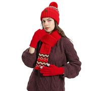 Ensemble Bonnet Echarpe Gants Femme 3 en 1, Ensemble Hiver Femme 3en1 Bonnet Echarpe Gants Tricoté Chauds Écharpe Doux avec Doublure Polaire Cadeaux Noel en Tricot pour Ski Sports Extérieur