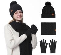 Ensemble Bonnet Écharpe Gants Femme 3 En 1 - Pack Hiver Chaud Avec Gants D'Écran Tactile (Noir)