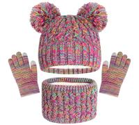 Ensemble bonnet, écharpe, gants pour écran tactile, doublure en polaire pour garçons et filles de 1 à 6 ans, Mélange arc-en-ciel, Small
