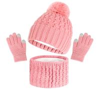 Ensemble bonnet, écharpe, gants pour écran tactile, doublure en polaire pour garçons et filles de 1 à 6 ans, rose 2, Small