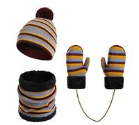 Ensemble Bonnet-Écharpe-Gants pour Enfant Garçon Bonnet d'hiver pour Enfants, Écharpe en Tricot Rayé, Chaud pour Garçons et Filles par Temps Froid