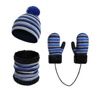 Ensemble Bonnet-Écharpe-Gants pour Enfant Garçon Bonnet d'hiver pour Enfants, Écharpe en Tricot Rayé, Chaud pour Garçons et Filles par Temps Froid