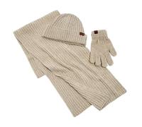 Ensemble Bonnet Echarpe Homme, Ensemble de Trois pièces pour Couples, écharpe Chaude, Chapeau et s, Couleur Unie, tricoté, côtelé, en Laine, Costume Bavoir, Hiver (Beige, One Size)