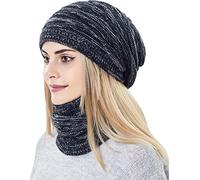 Ensemble bonnet et écharpe 2 en 1 pour femme avec doublure en polaire et bonnet de ski chaud d'hiver et cache-cou pour filles, Noir , taille unique