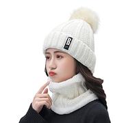 Ensemble bonnet et écharpe d'hiver chaud pour femmes et hommes en 2024 - Bonnet chaud en tricot - Écharpe - Chapeau coupe-vent - Écharpe - Gants - Chapeau pour homme, blanc, Taille unique