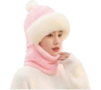 Ensemble bonnet et écharpe d'hiver doublé en polaire pour femme, coupe-vent chaud pour cagoule avec protège-cou pour cyclisme, course à pied, style coréen doux et extensible (rose)