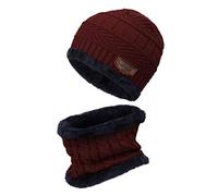 Ensemble Bonnet et Écharpe en Tricot D'hiver pour Enfant Slouchy Chaud Sports de Plein Air Écharpe et Chapeau pour 5-12 Ans Garçons Filles, Vin Rouge