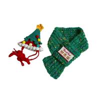 Ensemble bonnet et écharpe faits à la main pour animaux de compagnie - Costume de vacances tricoté pour petits chiens et chats, pour photos, fêtes et cadeaux (L)
