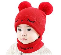 Ensemble bonnet et écharpe pour bébé - Bonnet chaud et mignon - Bonnet d'hiver pour fille de 2 à 6 ans - Bonnet à enfiler pour fille de 2 à 6 ans - 2 en 1 - Bonnet à enfiler, rouge-c, Taille unique