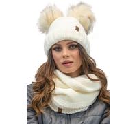 Ensemble bonnet et écharpe Vivisence pour femmes avec boucle - Deux grandes baies Fabriqué à partir de fibres écologiques Polaire antistatique S'adapte parfaitement Fil chaud, écru, taille unique