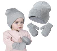 Ensemble Bonnet et Gants D'hiver pour Bébé Bonnet Doux et Doux pour la Peau Bonnet Bebe Naissance Bonnet Tricoté pour Bébé Adapté Bébés aux Mâles et Femelles pour Garder au Chaud (Gris Clair)