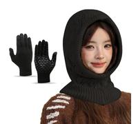 Ensemble bonnet et gants d'hiver pour femme, ensemble de gants et bonnet de couleur pure, bonnets tricotés pour femme, ensemble de bonnet d'hiver, gants, Noir , Consulte la descripción