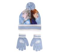 Ensemble Bonnet et Gants Frozen - Bleu et Blanc - Taille Unique - Fabriqué en Acrylique et Polyester - Motif Elsa et Anna - Produit Original Conçu en Espagne